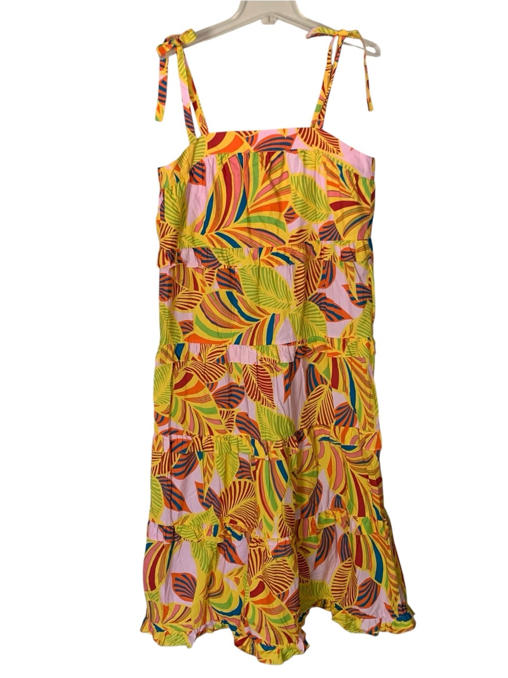 Flora Bea NYC Sz.L Carey Yellow Floral Tiered Cotton Midi Sundress